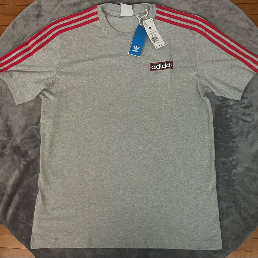 Adidas Gray T-Shirt with Red Accents